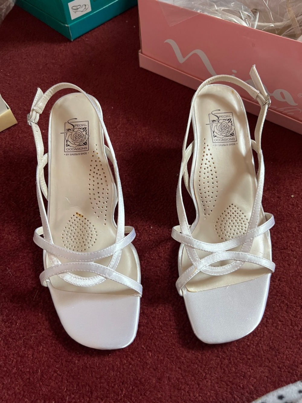 White Strappy Slingback Sandals Dyeable 9.5W special occasions